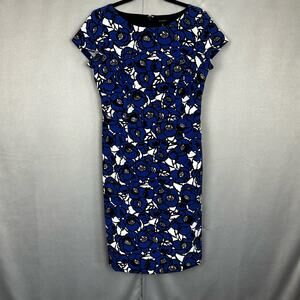 Women's Talbots Knee Length Blue Black White Floral Occasion Party Dress- Size 8